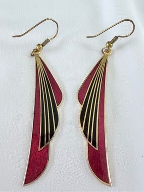 Gold-Tone Pink & Black Enamel Drop Earrings